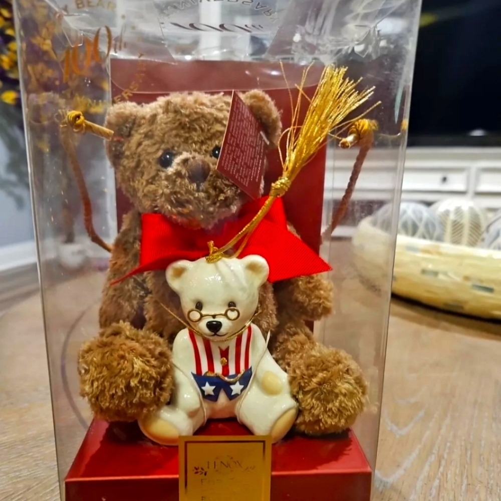 Lenox 100th Anniversary For the Holidays American Bear Plush + Porcelain Bear